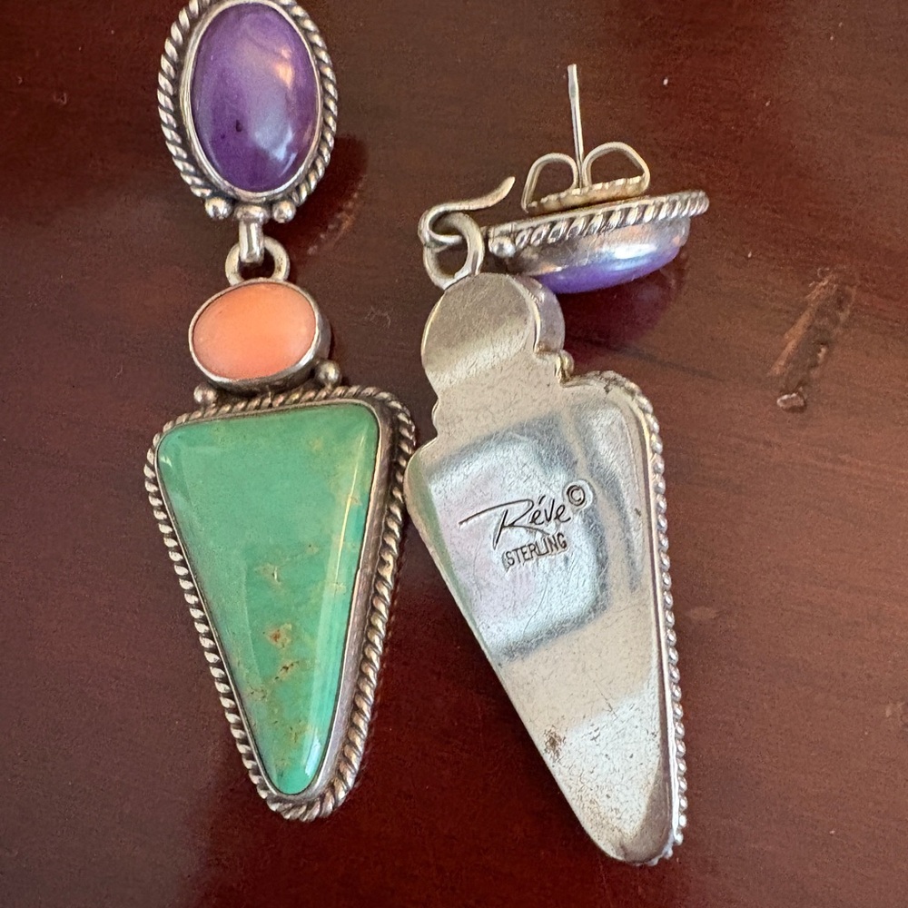 Reve Turquoise Green, peach and purple post Earrings
Silver. - Picture 3 of 4